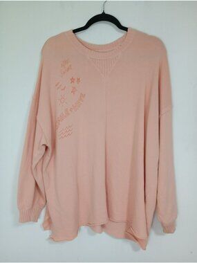 Aerie Peach Sweatshirt Graphic Ribbed V-Neck Detail Cotton blend size S/P